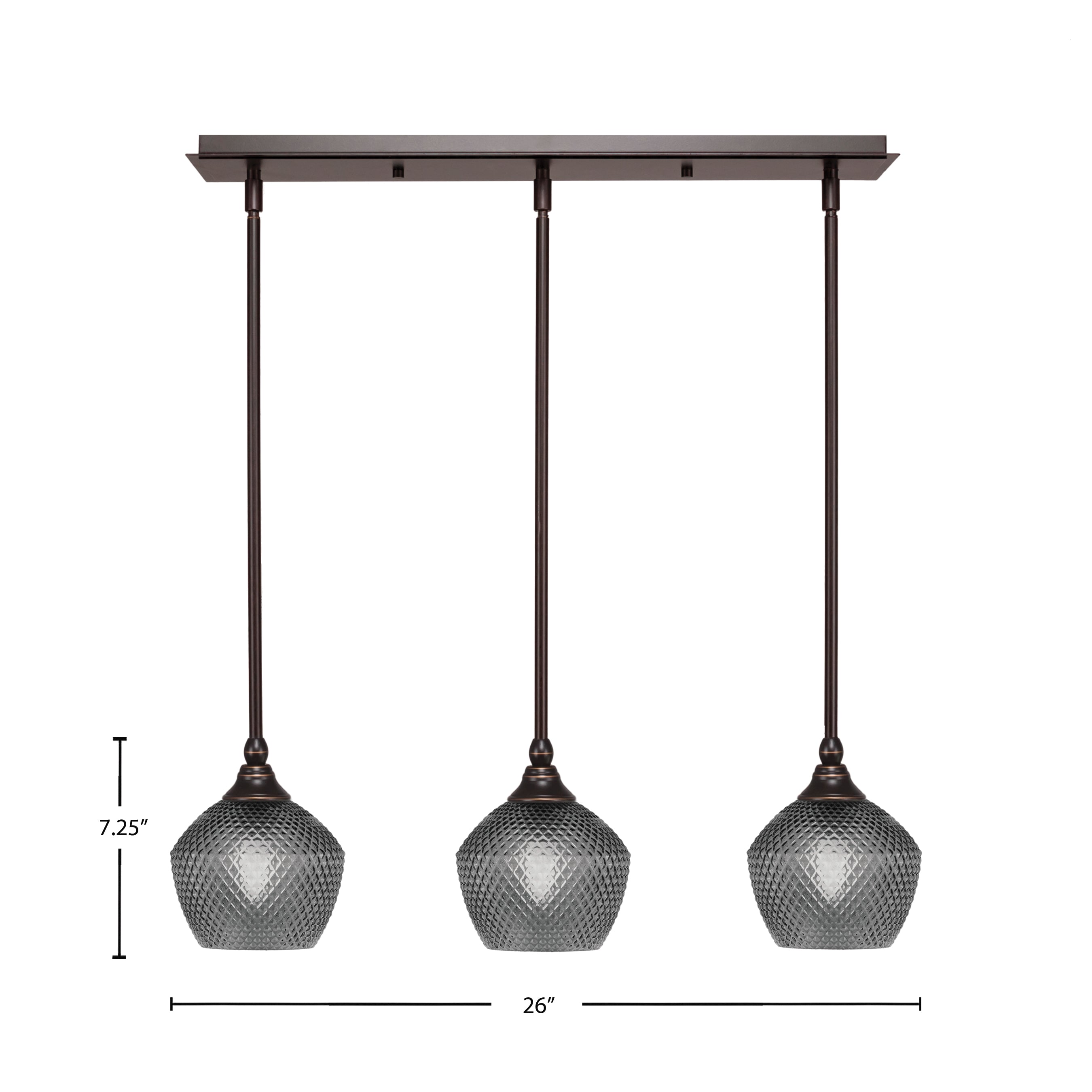 Stem Three Light Linear Pendalier in Dark Granite with Smoke Textured Shade