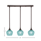 Stem Three Light Linear Pendalier in Dark Granite with Turquoise Textured Shade