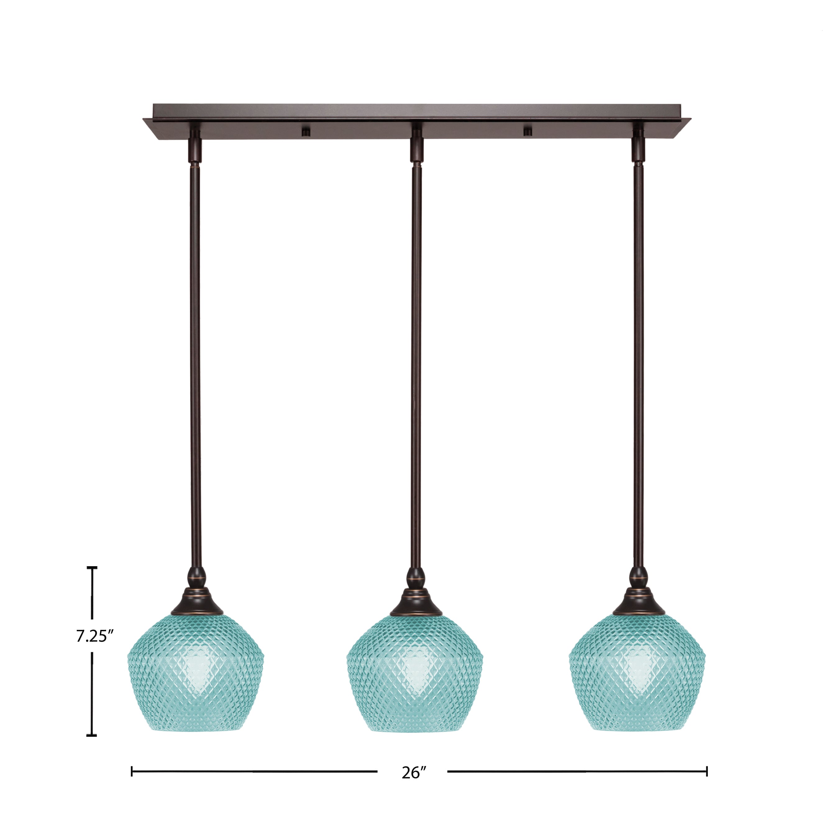Stem Three Light Linear Pendalier in Dark Granite with Turquoise Textured Shade