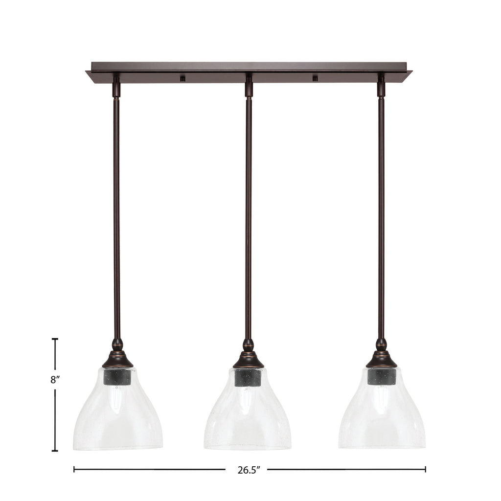 Stem Three Light Linear Pendalier in Dark Granite with Clear Bubble Shade
