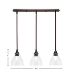 Stem Three Light Linear Pendalier in Dark Granite with Clear Bubble Shade
