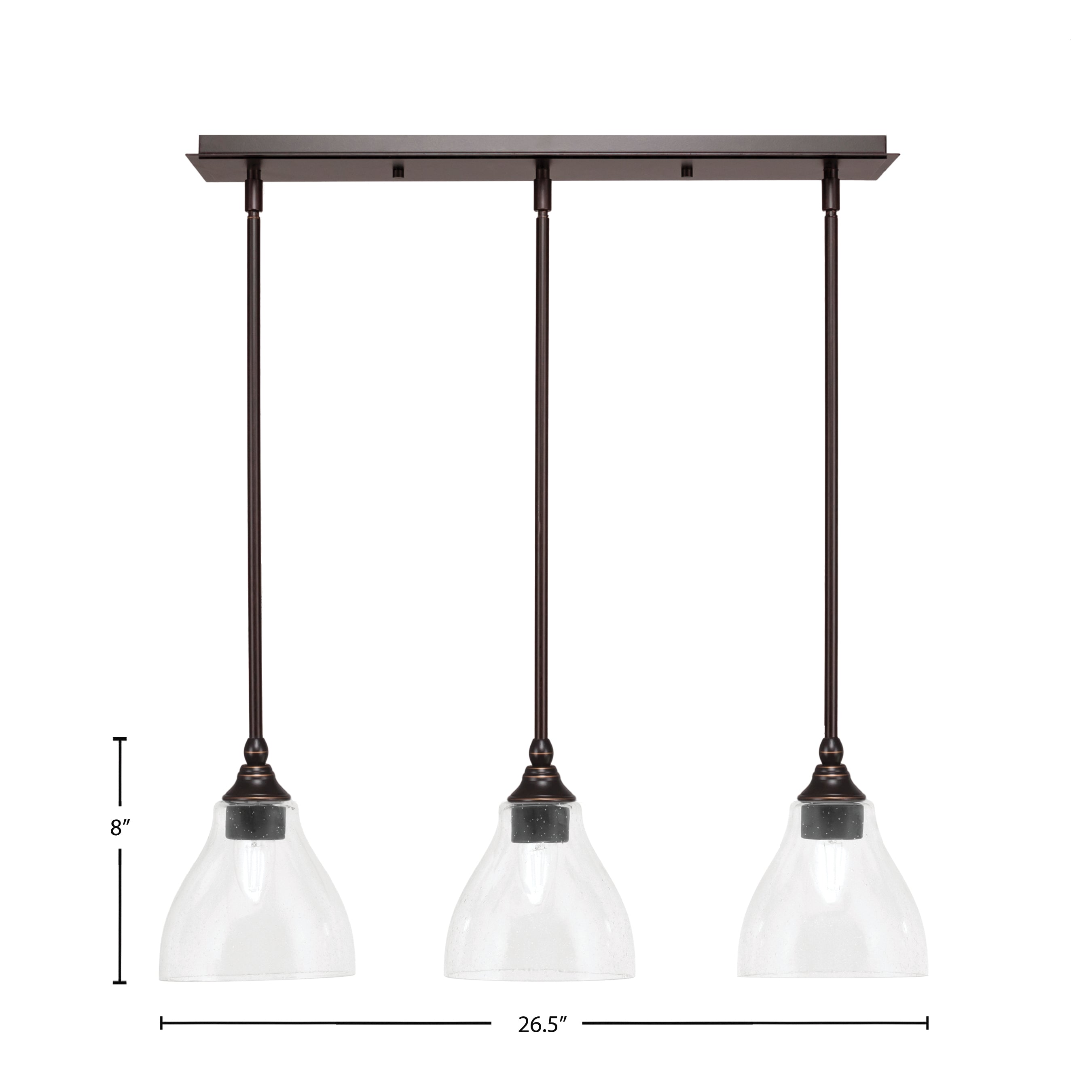 Stem Three Light Linear Pendalier in Dark Granite with Clear Bubble Shade