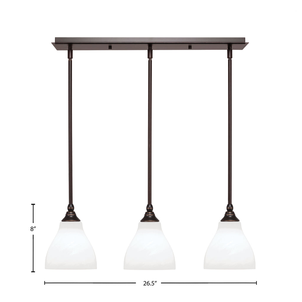 Stem Three Light Linear Pendalier in Dark Granite with White Marble Shade
