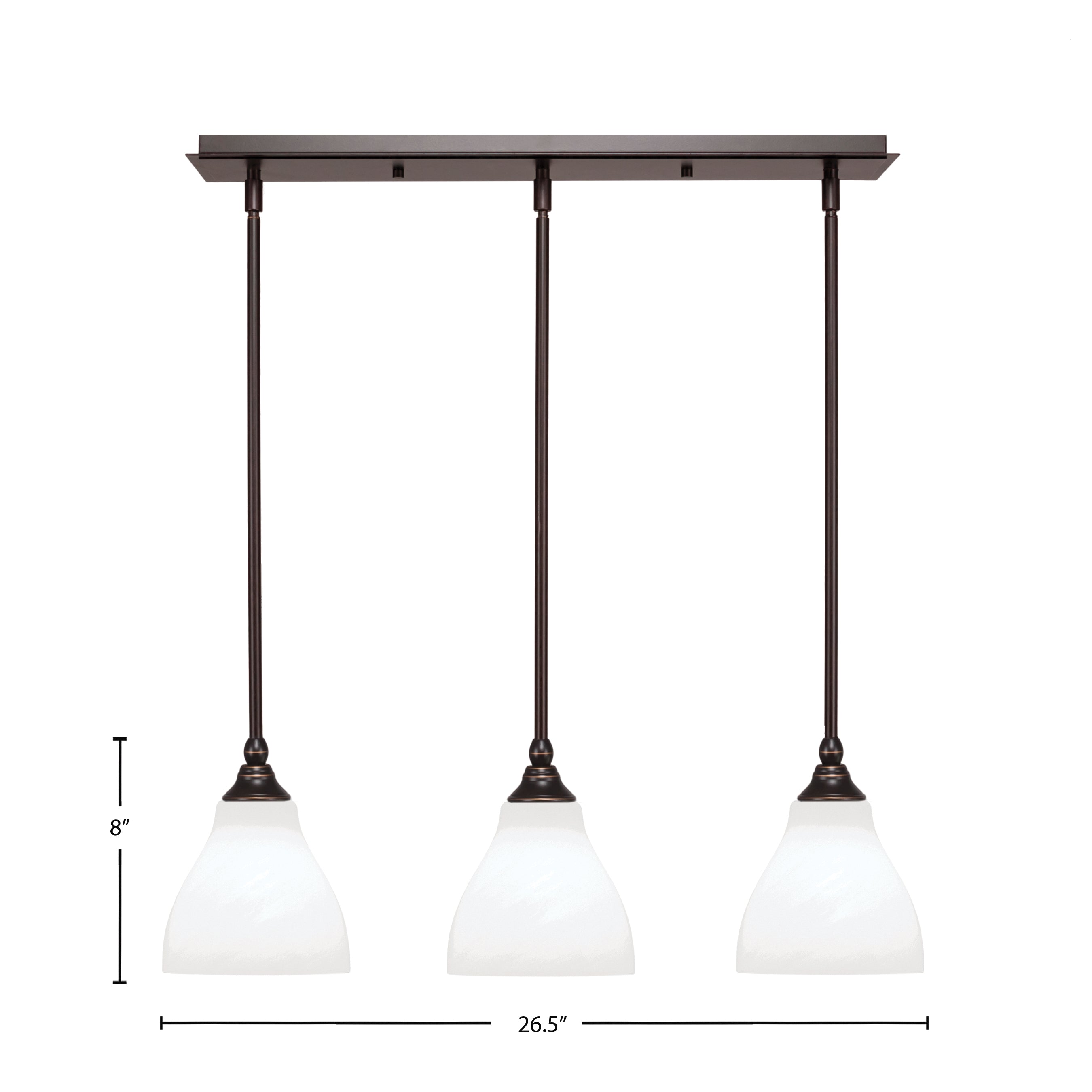 Stem Three Light Linear Pendalier in Dark Granite with White Marble Shade