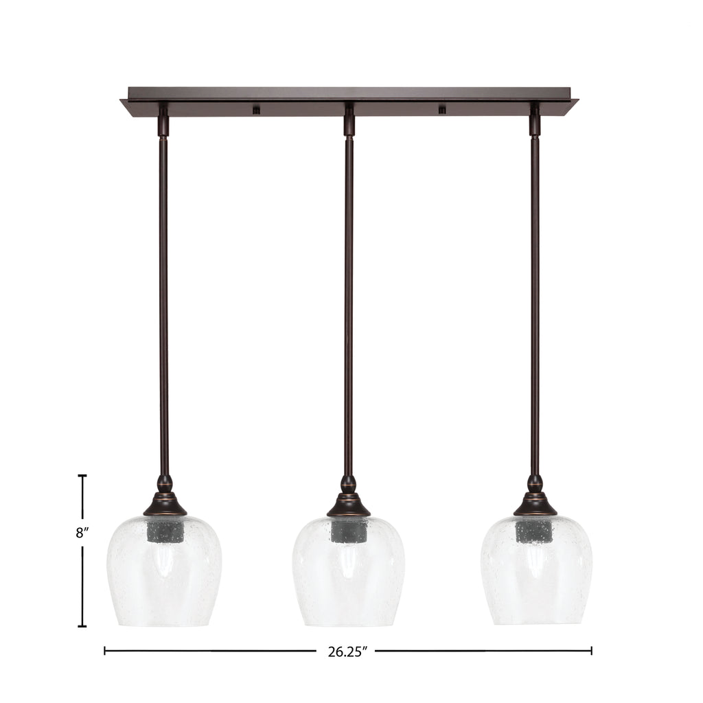 Stem Three Light Linear Pendalier in Dark Granite with Clear Bubble Shade