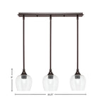 Stem Three Light Linear Pendalier in Dark Granite with Clear Bubble Shade