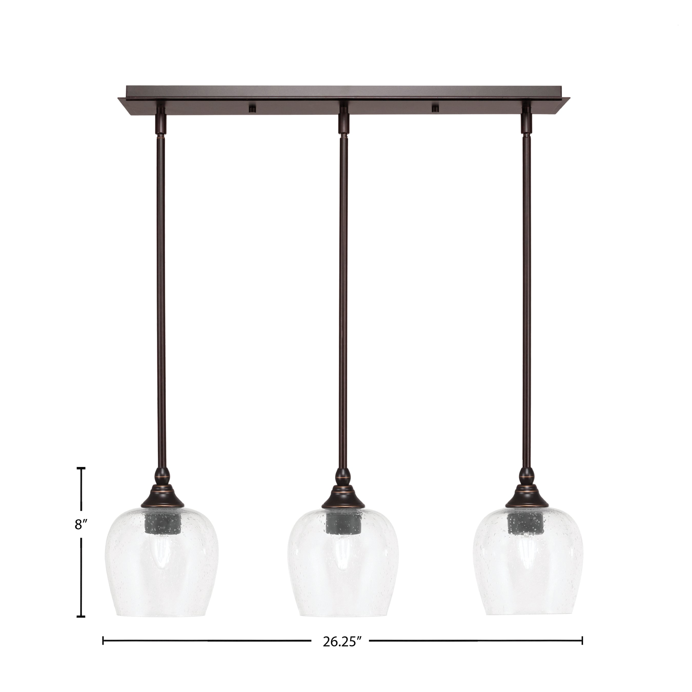 Stem Three Light Linear Pendalier in Dark Granite with Clear Bubble Shade