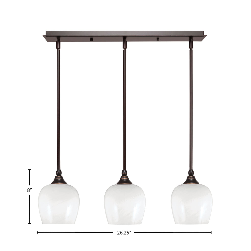 Stem Three Light Linear Pendalier in Dark Granite with White Marble Shade