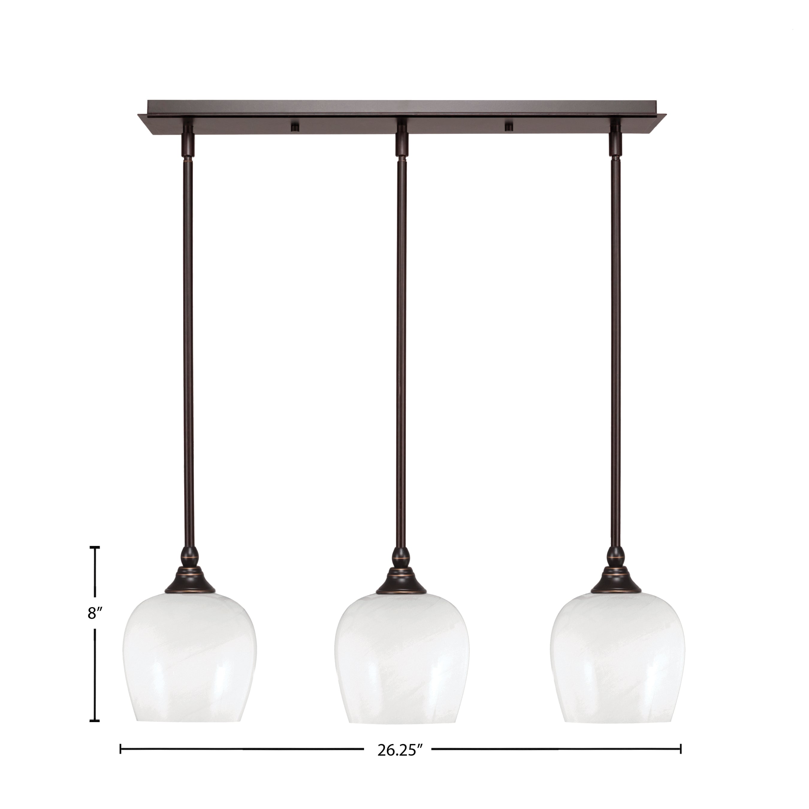 Stem Three Light Linear Pendalier in Dark Granite with White Marble Shade