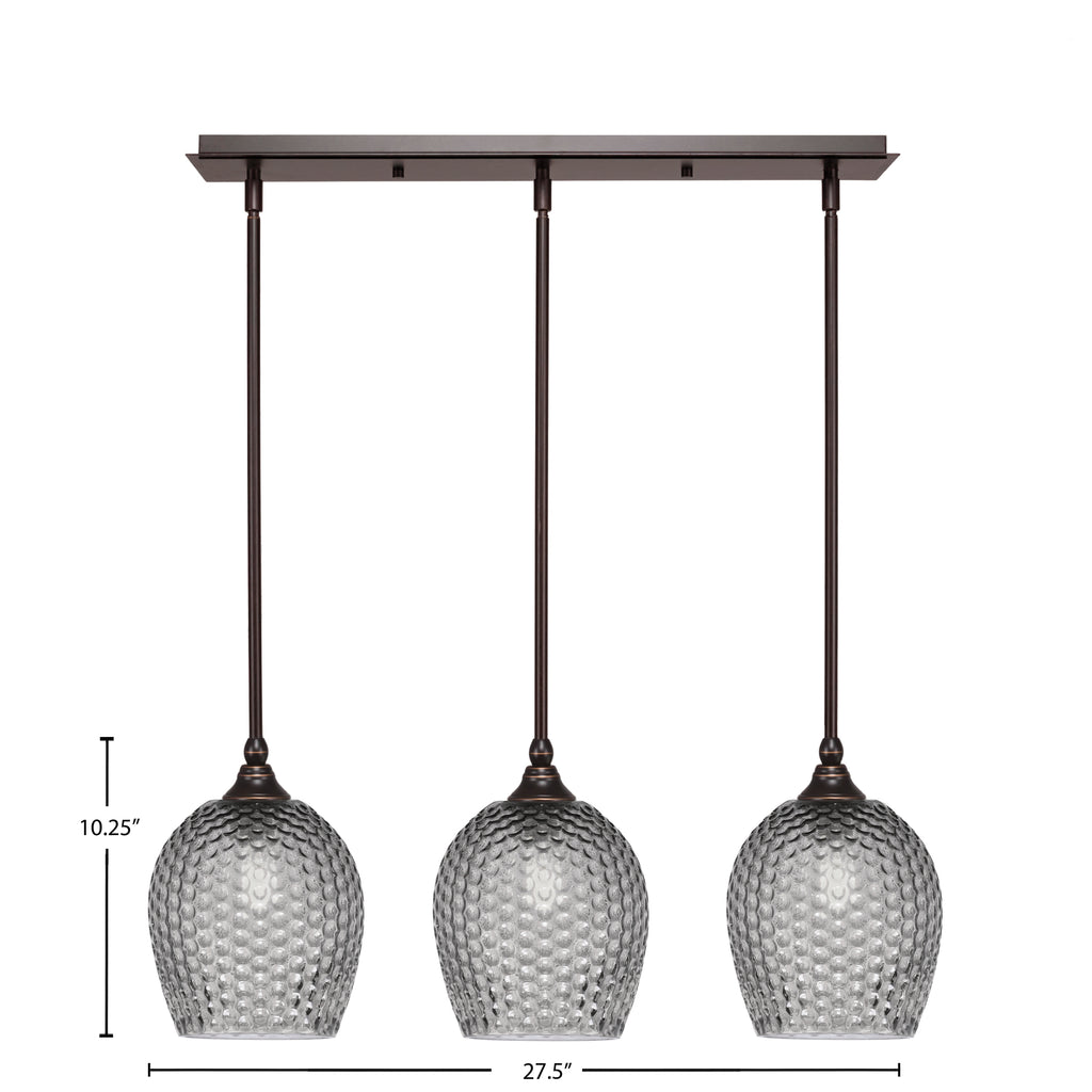 Stem Three Light Linear Pendalier in Dark Granite with Smoke Textured Shade