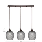 Stem Three Light Linear Pendalier in Dark Granite with Smoke Textured Shade