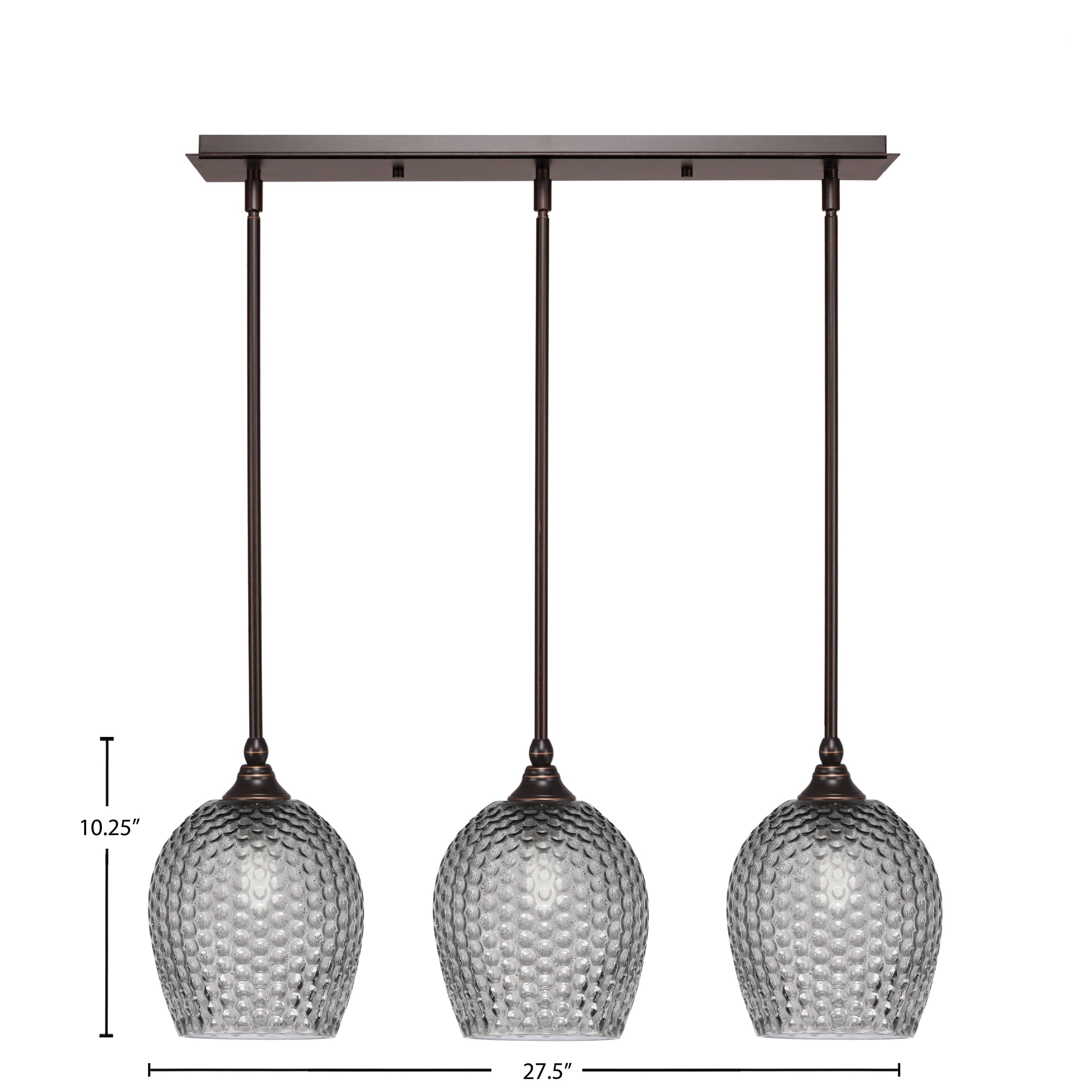 Stem Three Light Linear Pendalier in Dark Granite with Smoke Textured Shade