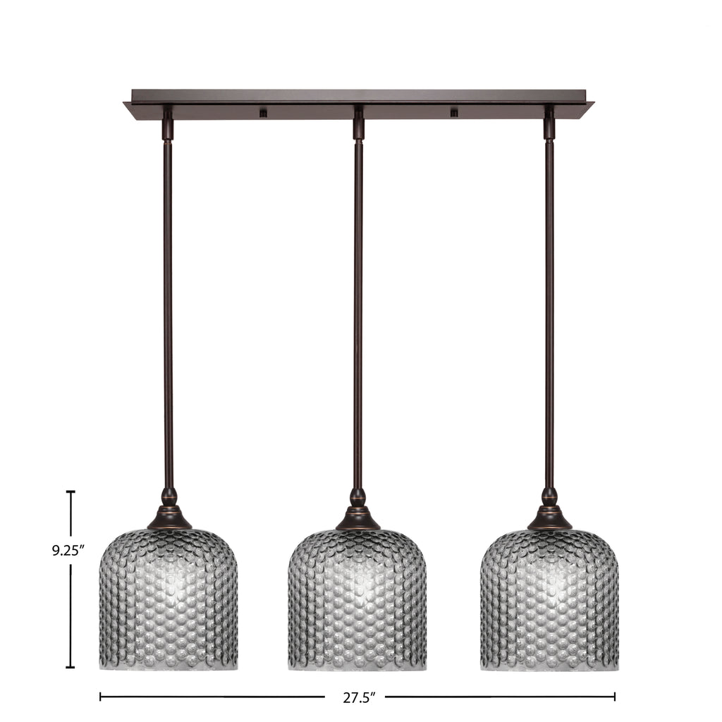 Stem Three Light Linear Pendalier in Dark Granite with Smoke Textured Shade