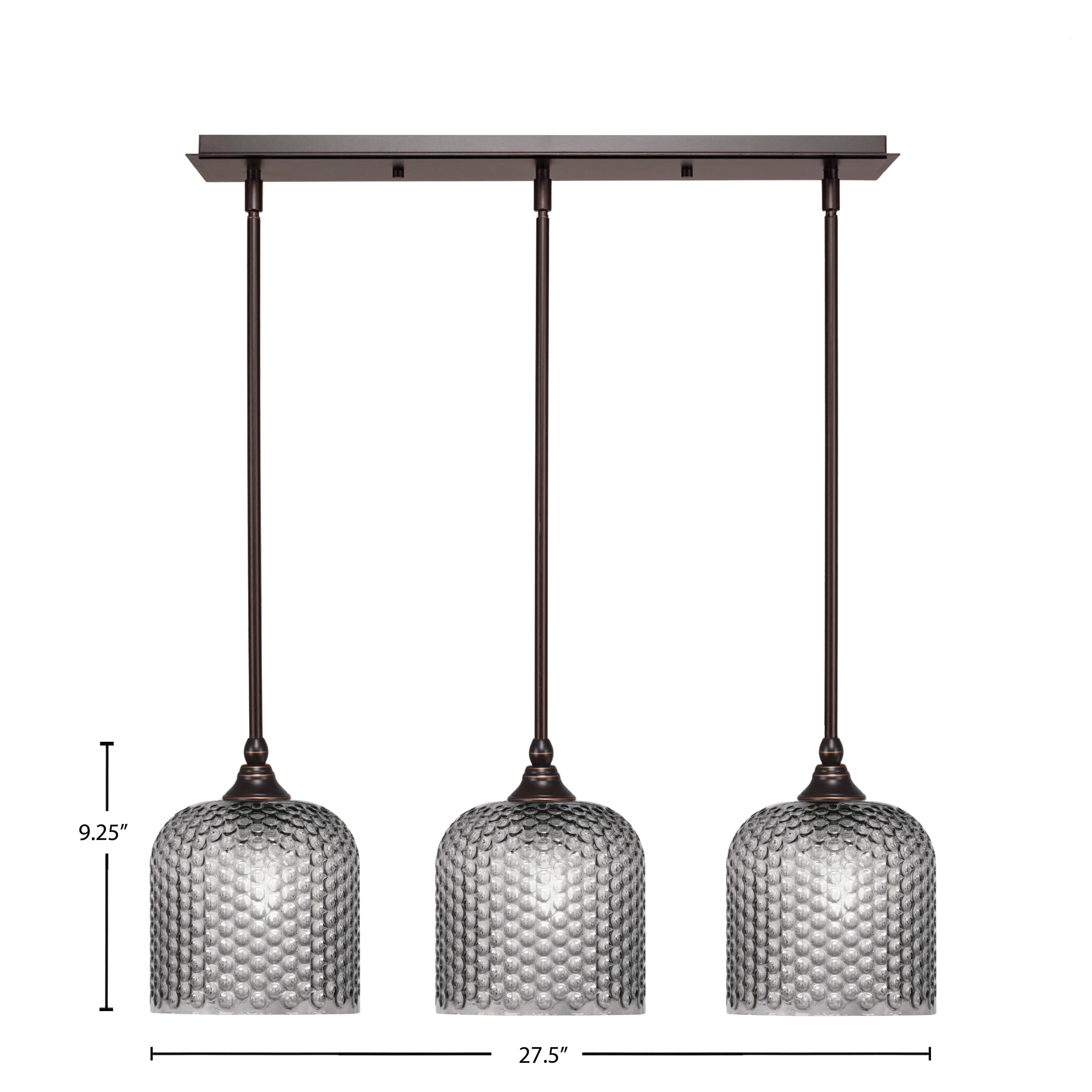 Stem Three Light Linear Pendalier in Dark Granite with Smoke Textured Shade