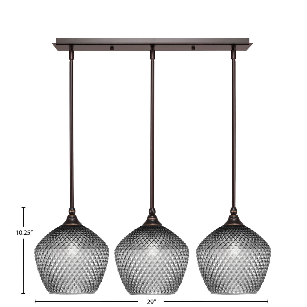 Stem Three Light Linear Pendalier in Dark Granite with Smoke Textured Shade
