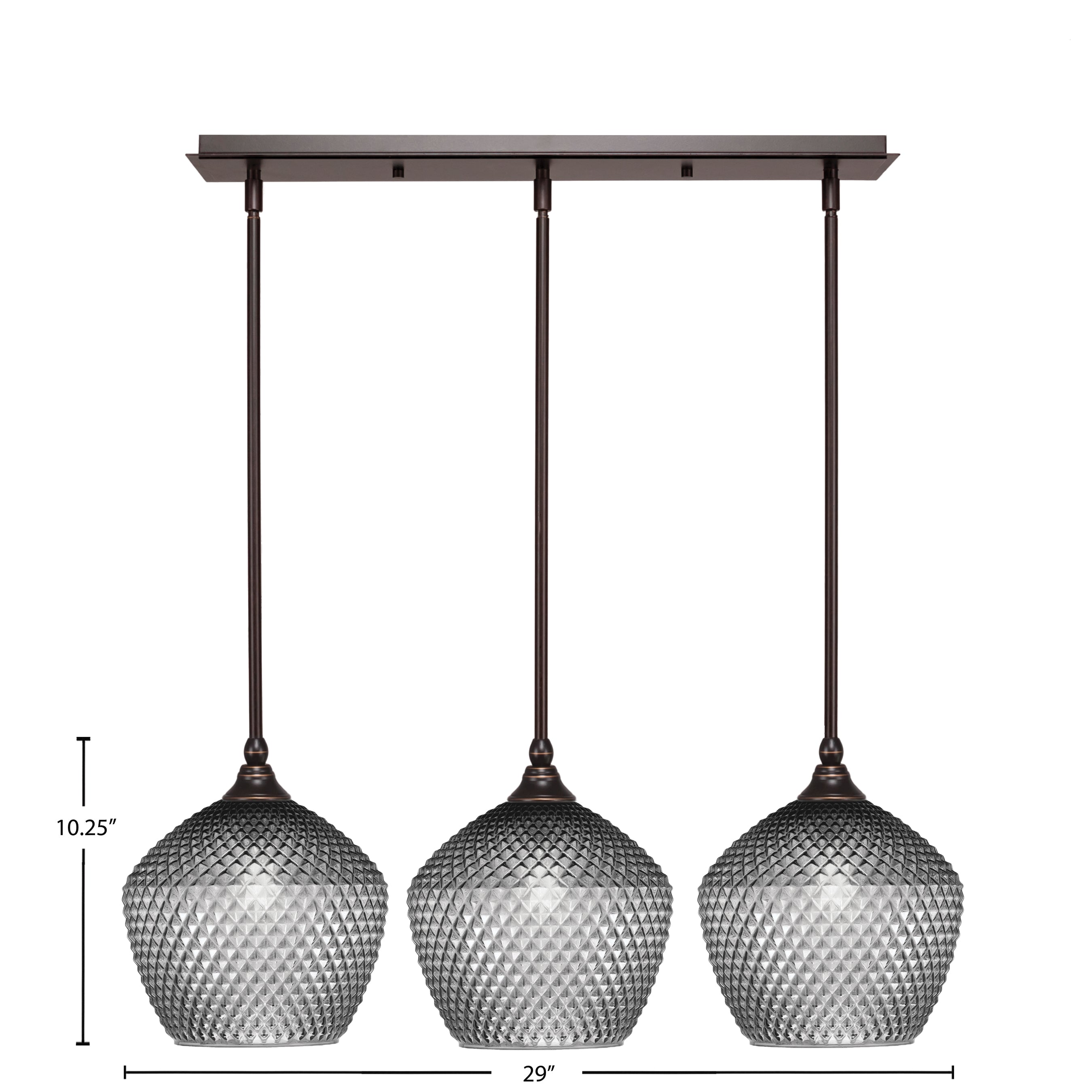 Stem Three Light Linear Pendalier in Dark Granite with Smoke Textured Shade
