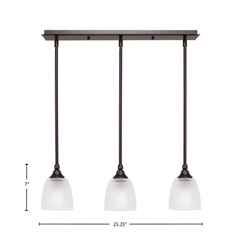 Stem Three Light Linear Pendalier in Dark Granite with Clear Ribbed Shade