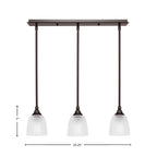 Stem Three Light Linear Pendalier in Dark Granite with Clear Ribbed Shade
