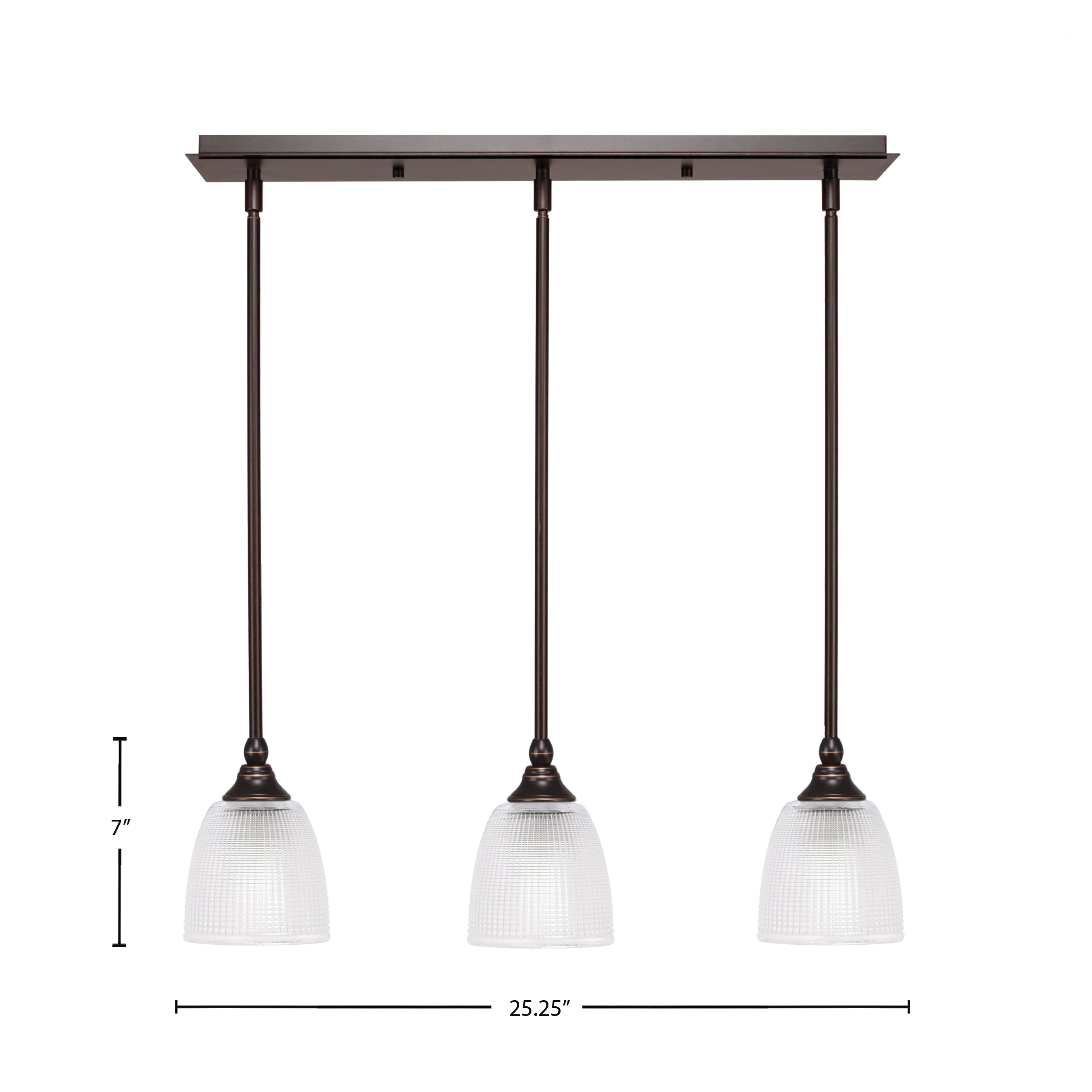 Stem Three Light Linear Pendalier in Dark Granite with Clear Ribbed Shade