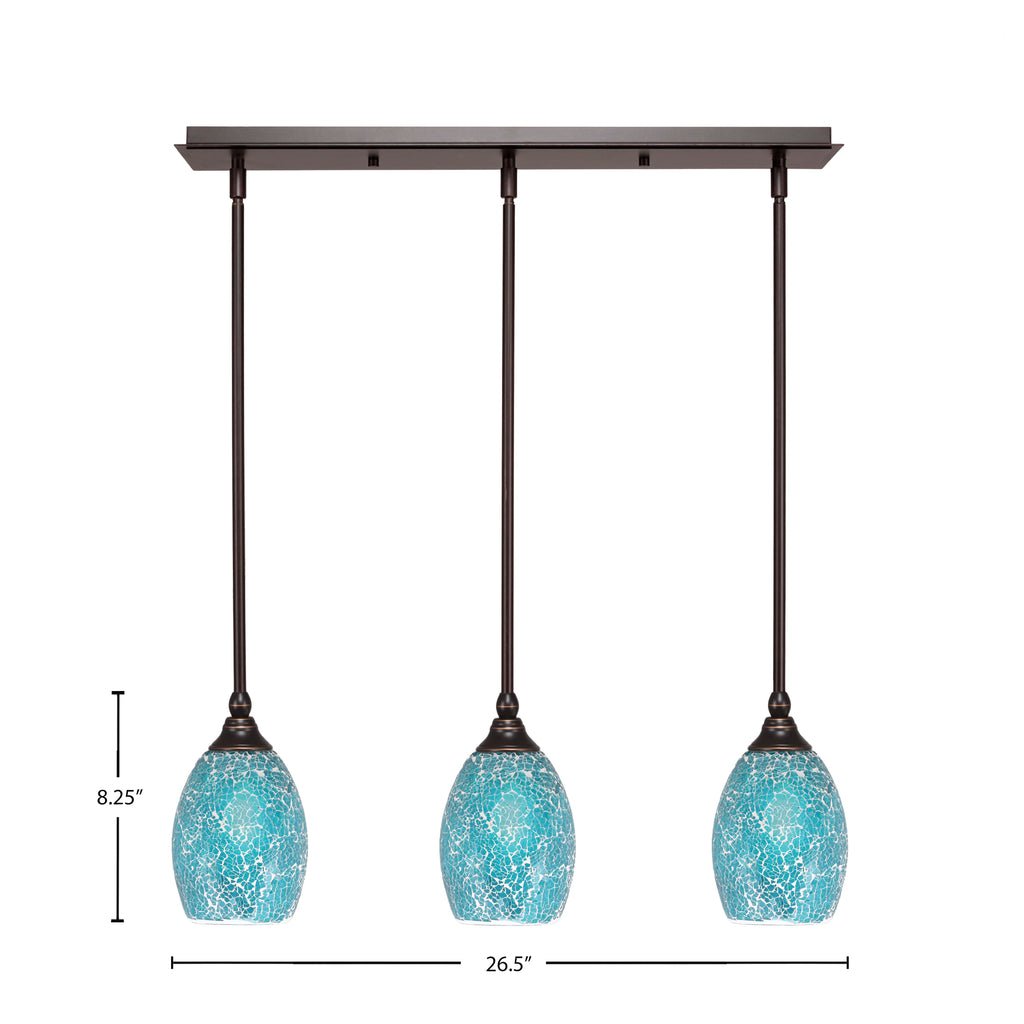 Any Three Light Linear Pendalier in Dark Granite with 5" Turquoise Fusion Shade
