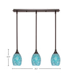 Any Three Light Linear Pendalier in Dark Granite with 5" Turquoise Fusion Shade