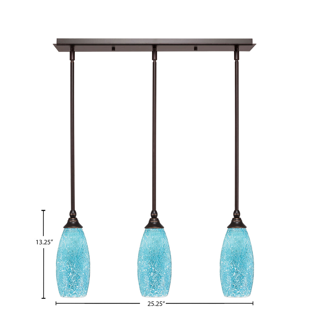 Any Three Light Linear Pendalier in Dark Granite with 5.5" Turquoise Fusion Shade