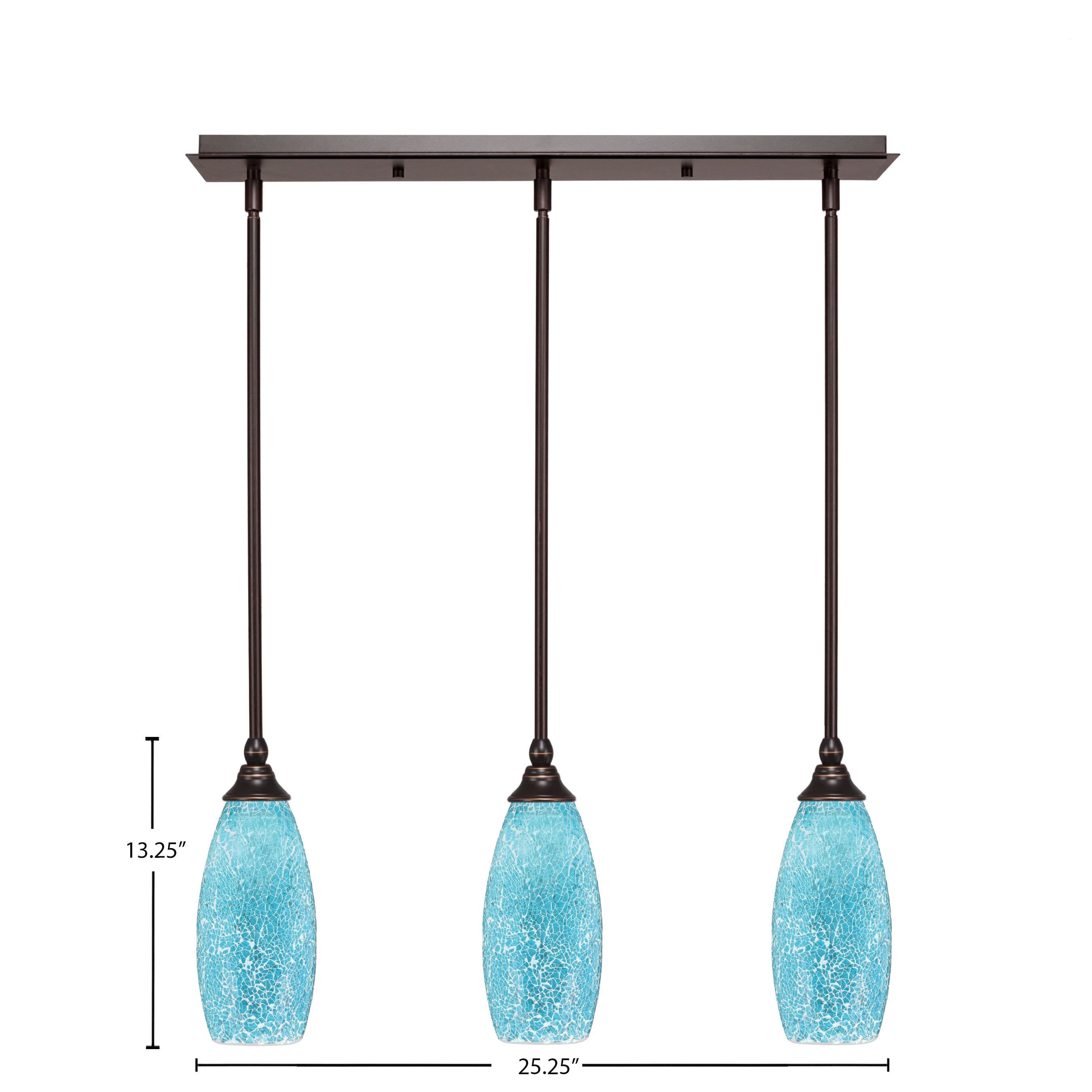 Any Three Light Linear Pendalier in Dark Granite with 5.5" Turquoise Fusion Shade
