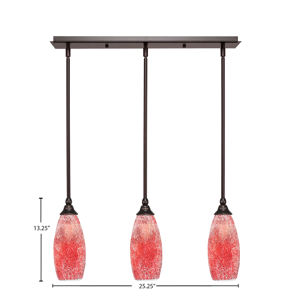 Any Three Light Linear Pendalier in Dark Granite with 5.5" Red Fusion Shade