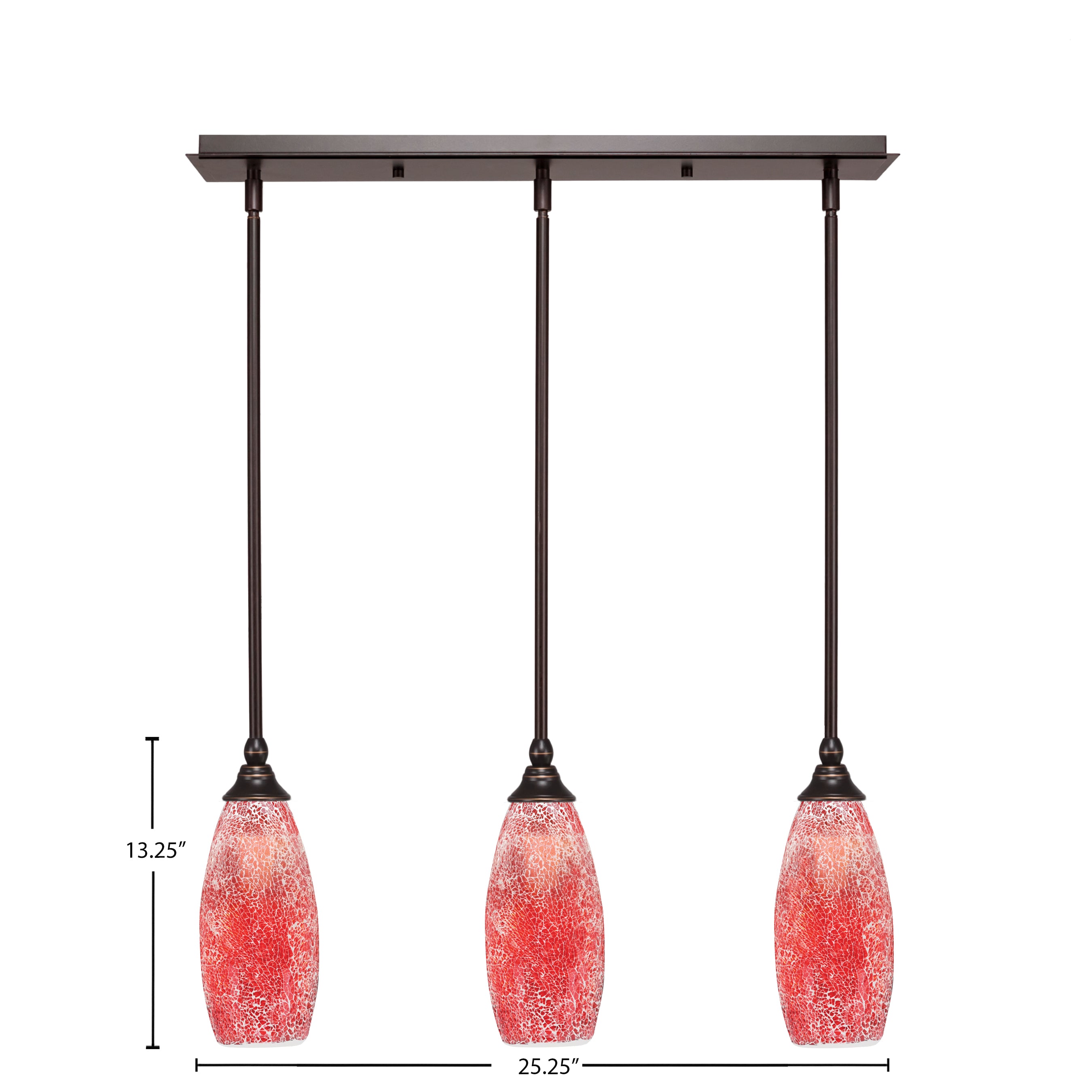 Any Three Light Linear Pendalier in Dark Granite with 5.5" Red Fusion Shade