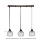 Stem Three Light Linear Pendalier in Dark Granite with Clear Ribbed Shade