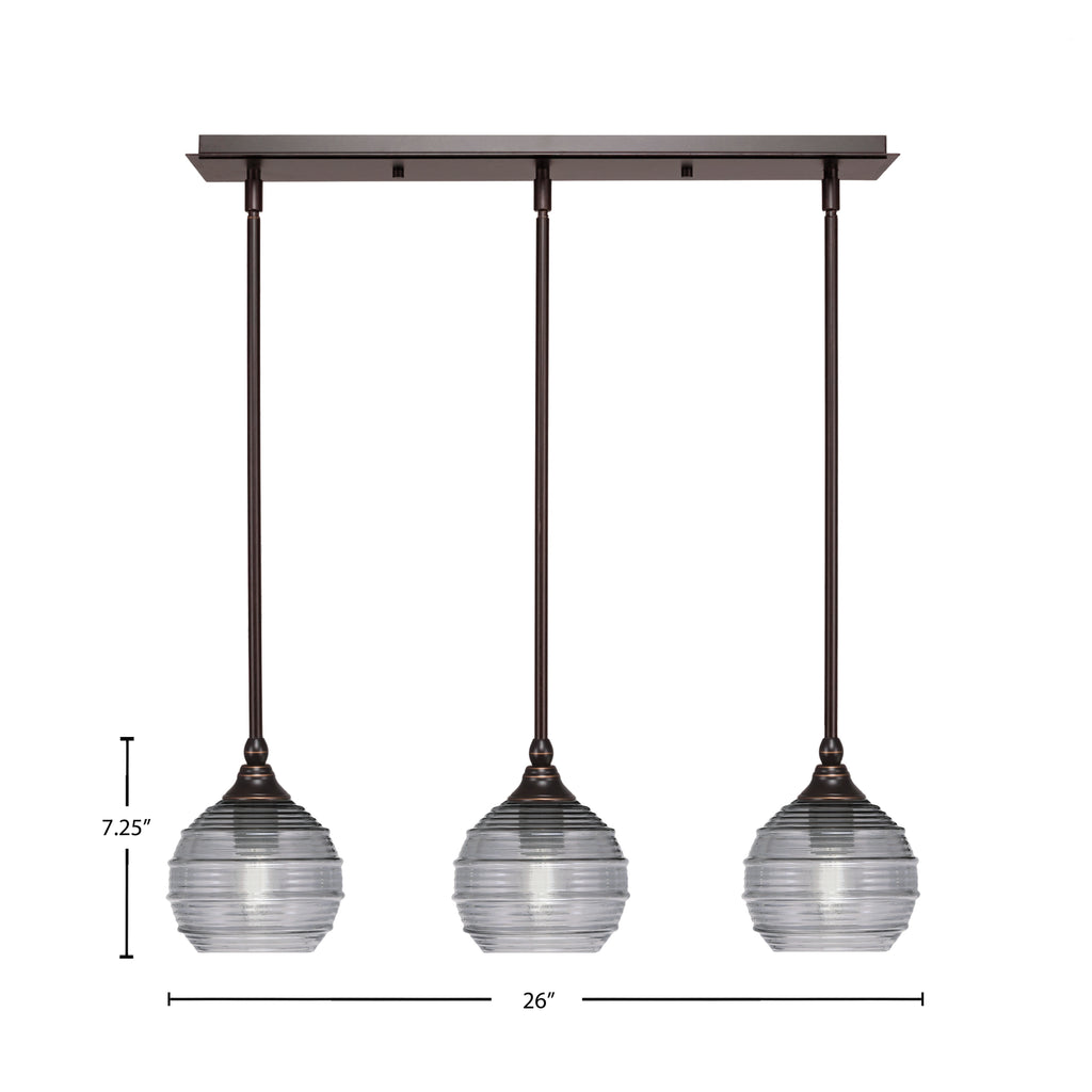 Stem Three Light Linear Pendalier in Dark Granite with Smoke Ribbed Shade