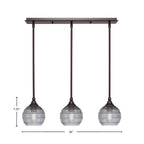 Stem Three Light Linear Pendalier in Dark Granite with Smoke Ribbed Shade