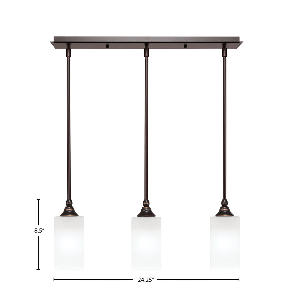 Stem Three Light Linear Pendalier in Dark Granite with Square White Shade