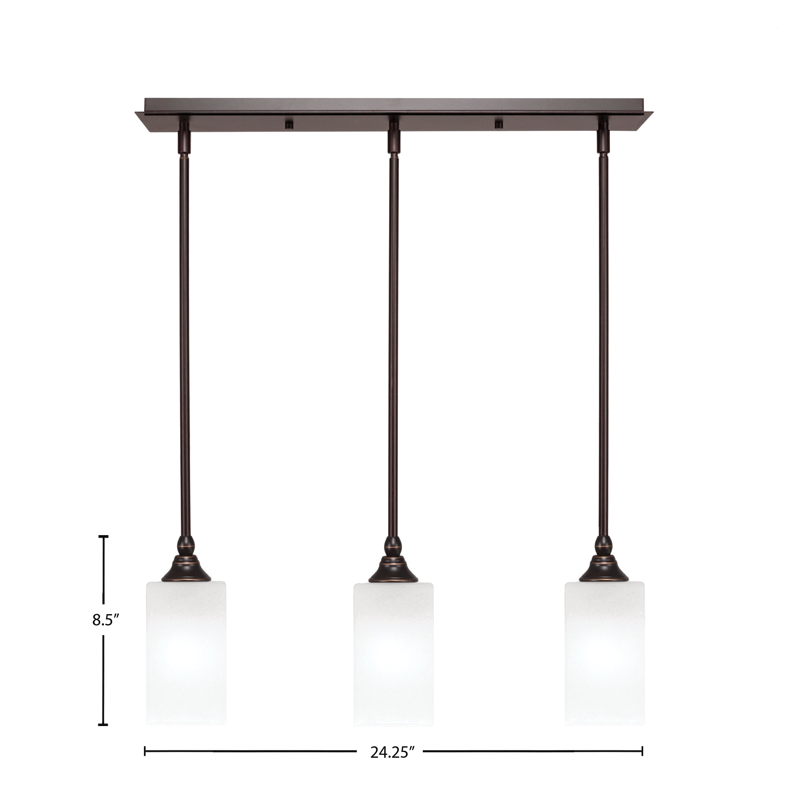 Stem Three Light Linear Pendalier in Dark Granite with Square White Shade