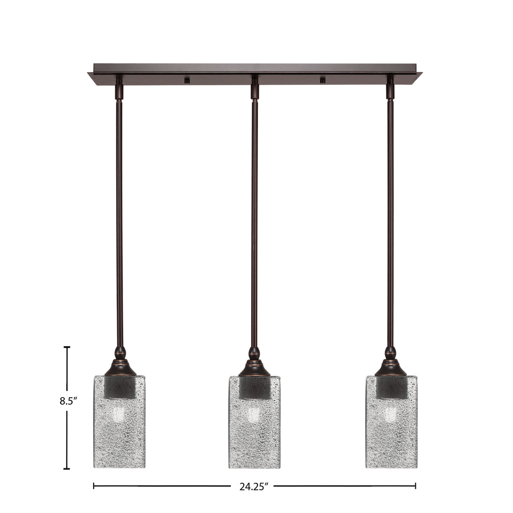 Stem Three Light Linear Pendalier in Dark Granite with Square Smoke Shade