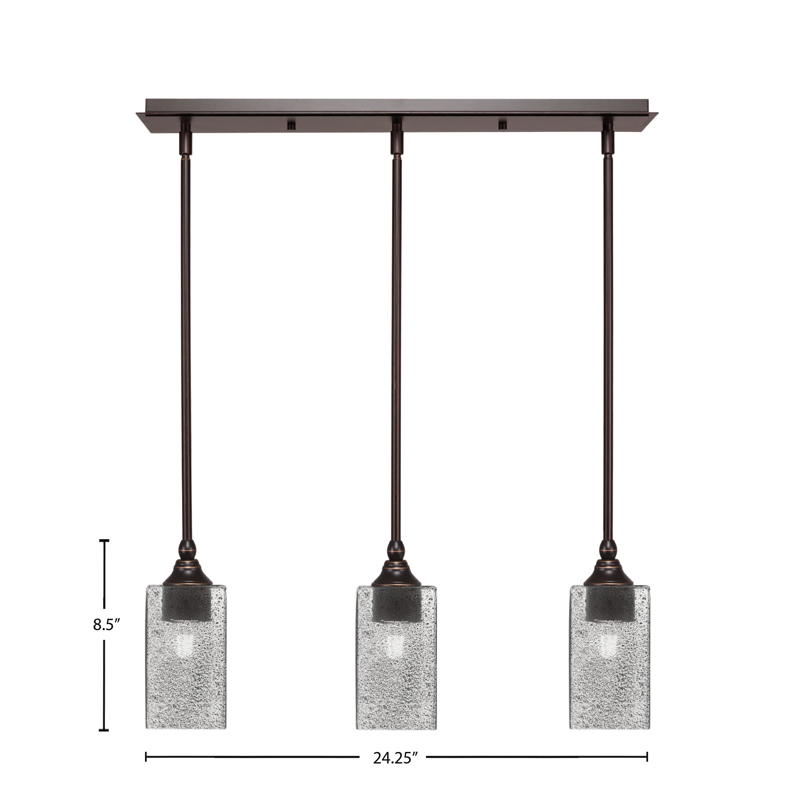 Stem Three Light Linear Pendalier in Dark Granite with Square Smoke Shade