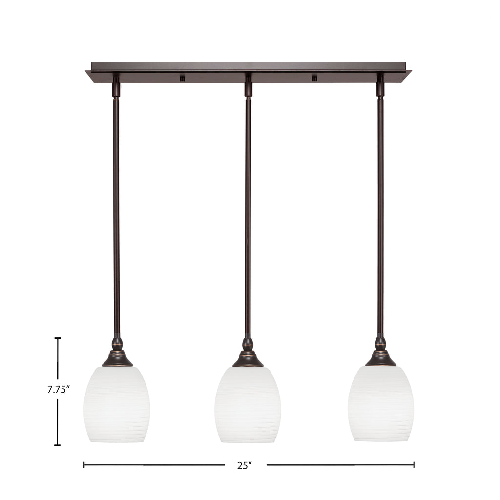 Any Three Light Linear Pendalier in Dark Granite with 5" White Linen Shade