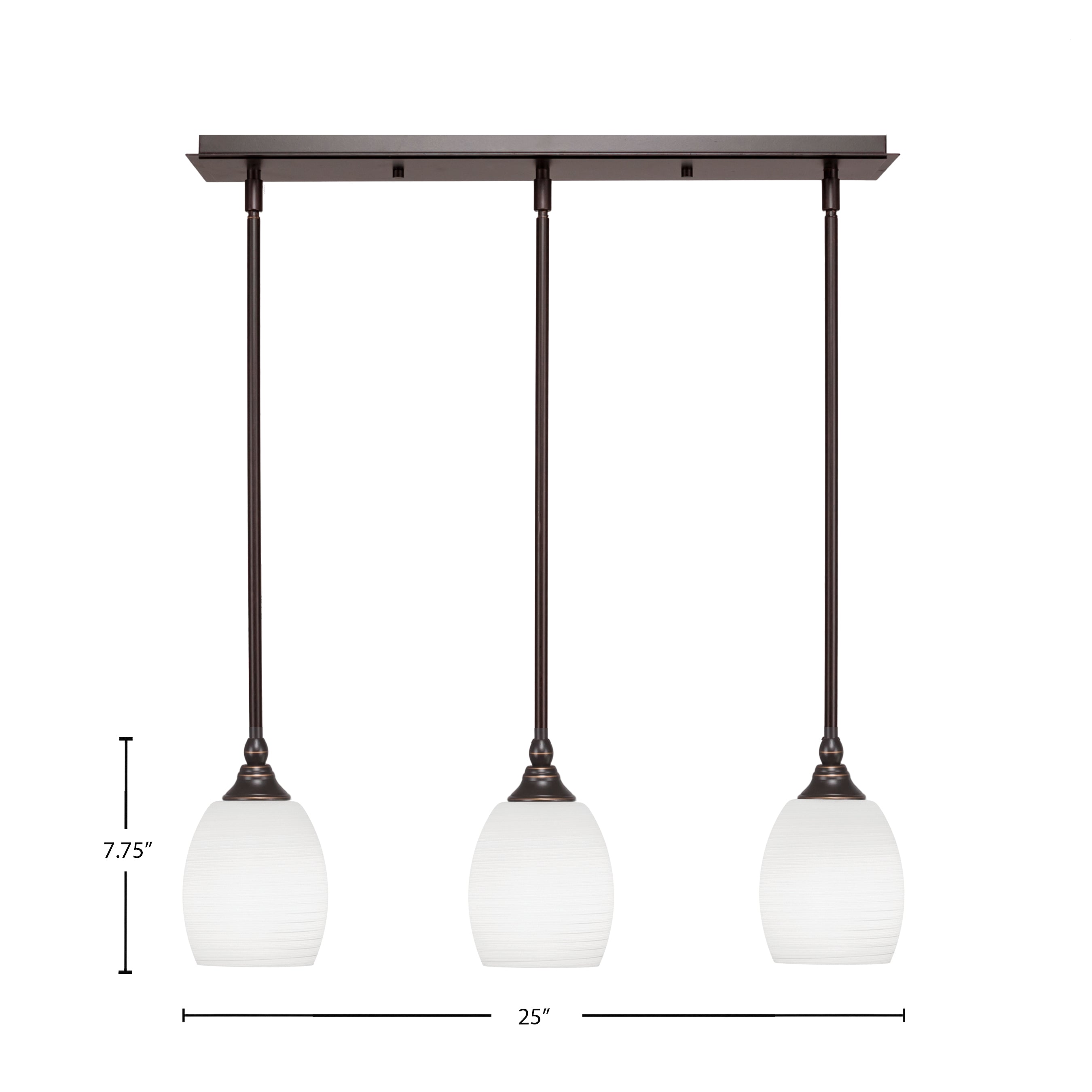 Any Three Light Linear Pendalier in Dark Granite with 5" White Linen Shade