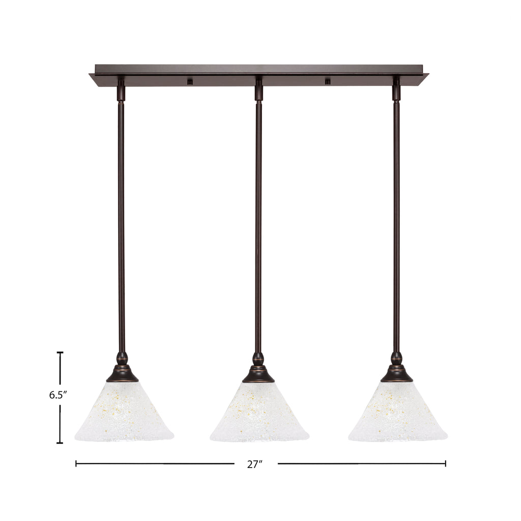 Any Three Light Linear Pendalier in Dark Granite with 7" Gold Ice Shade