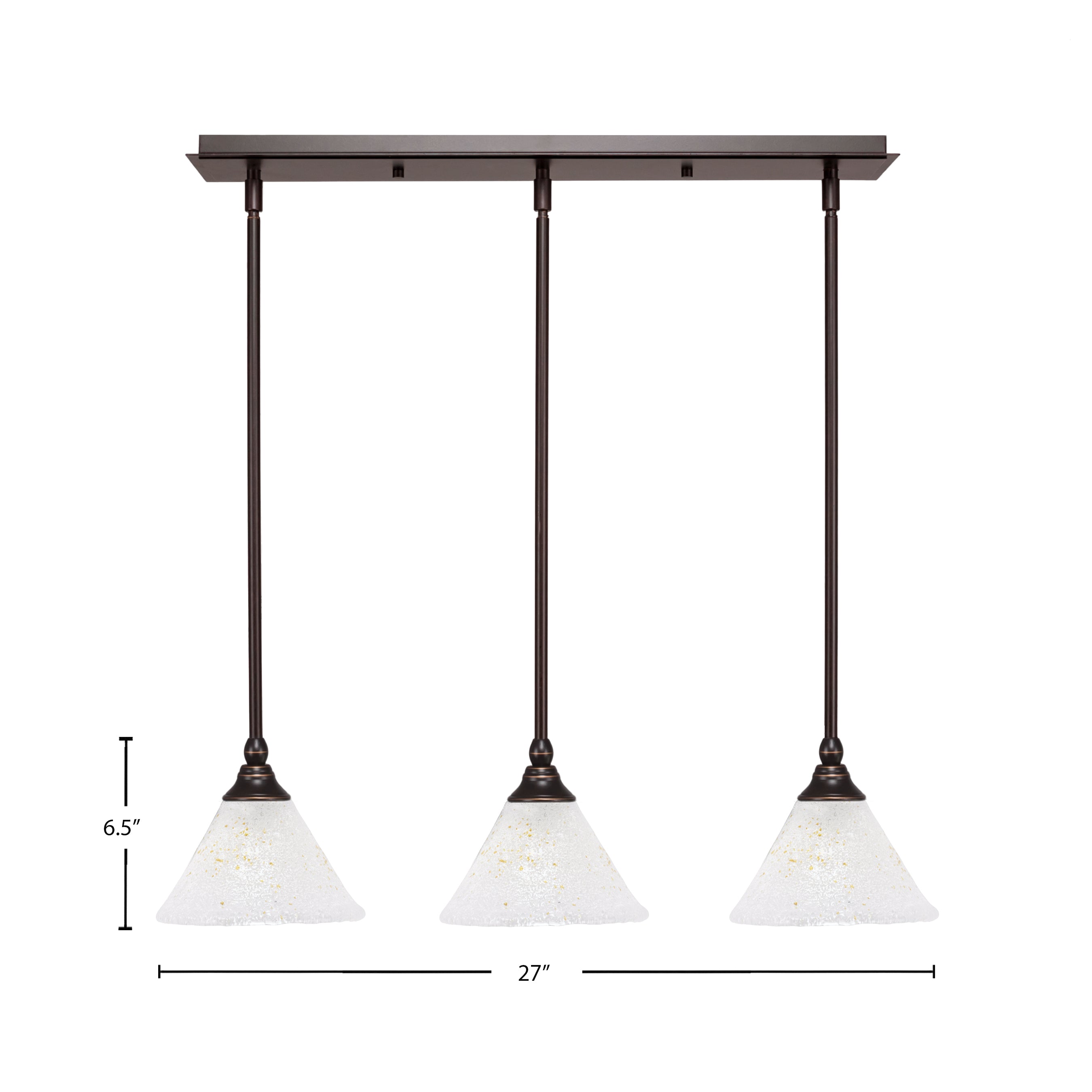 Any Three Light Linear Pendalier in Dark Granite with 7" Gold Ice Shade