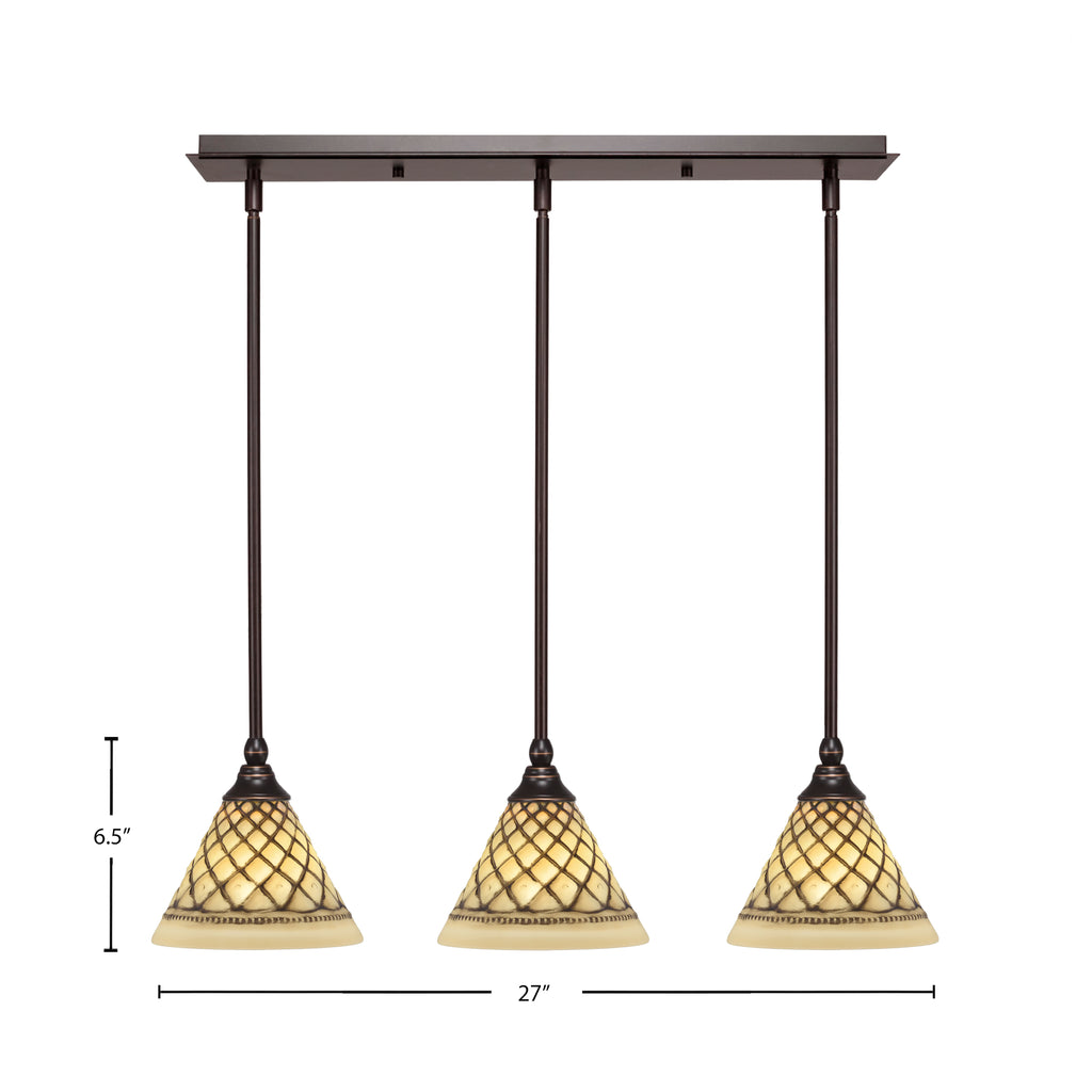 Any Three Light Linear Pendalier in Dark Granite with 7" Chocolate Icing Shade