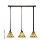 Any Three Light Linear Pendalier in Dark Granite with 7" Chocolate Icing Shade