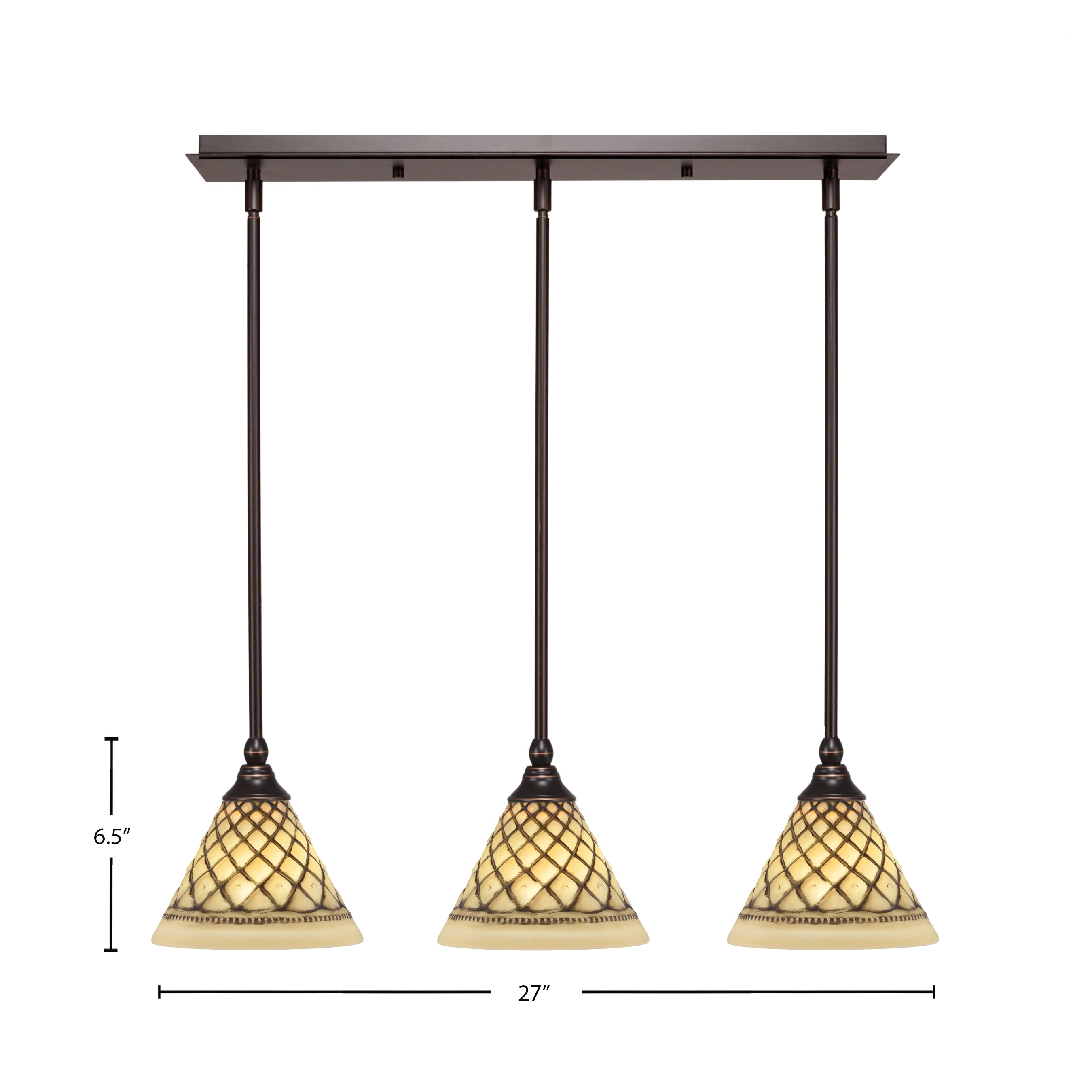 Any Three Light Linear Pendalier in Dark Granite with 7" Chocolate Icing Shade