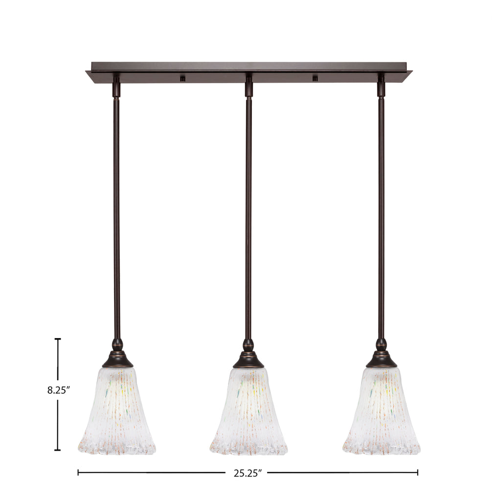 Any Three Light Linear Pendalier in Dark Granite with 5.5" Fluted Frosted Crystal Shade