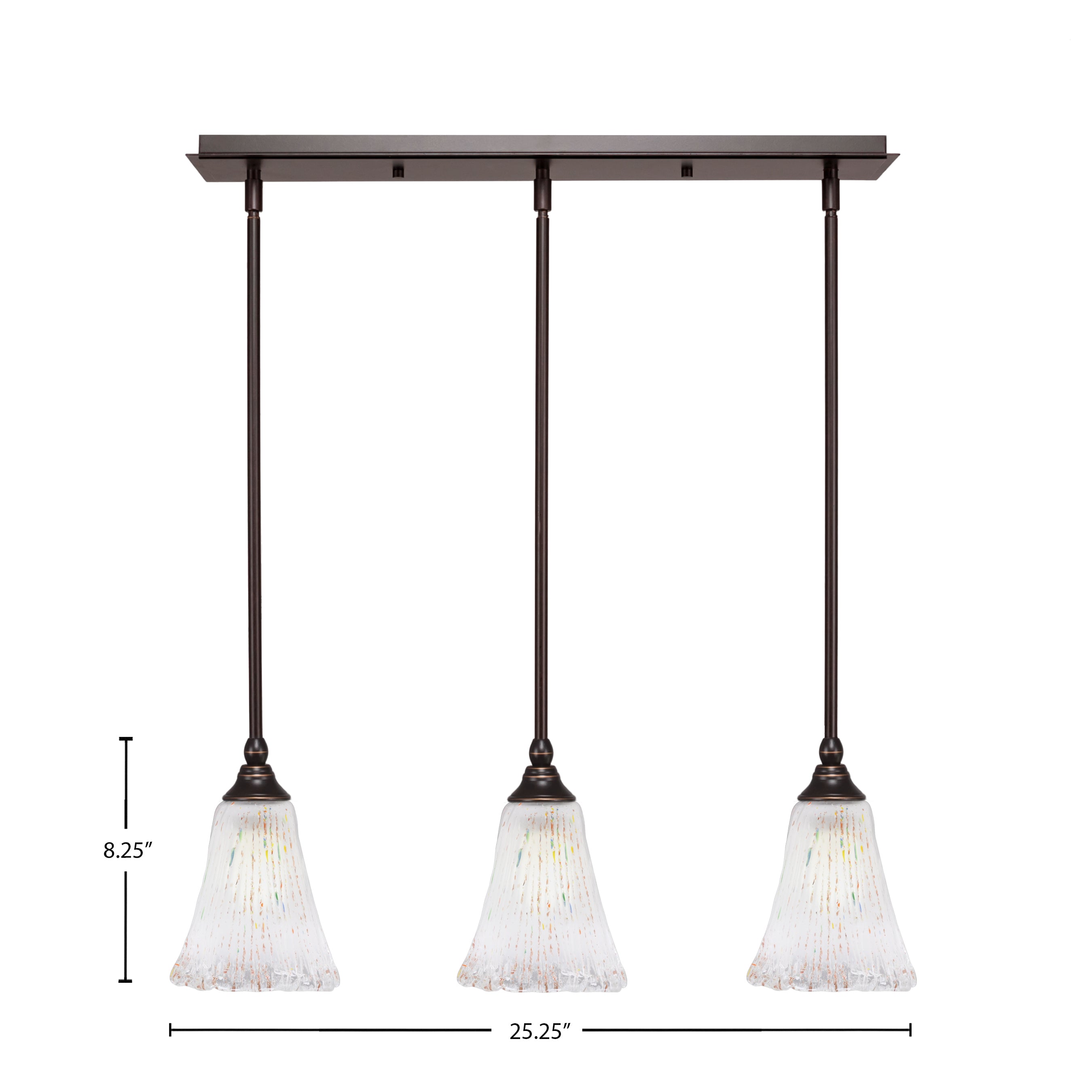 Any Three Light Linear Pendalier in Dark Granite with 5.5" Fluted Frosted Crystal Shade