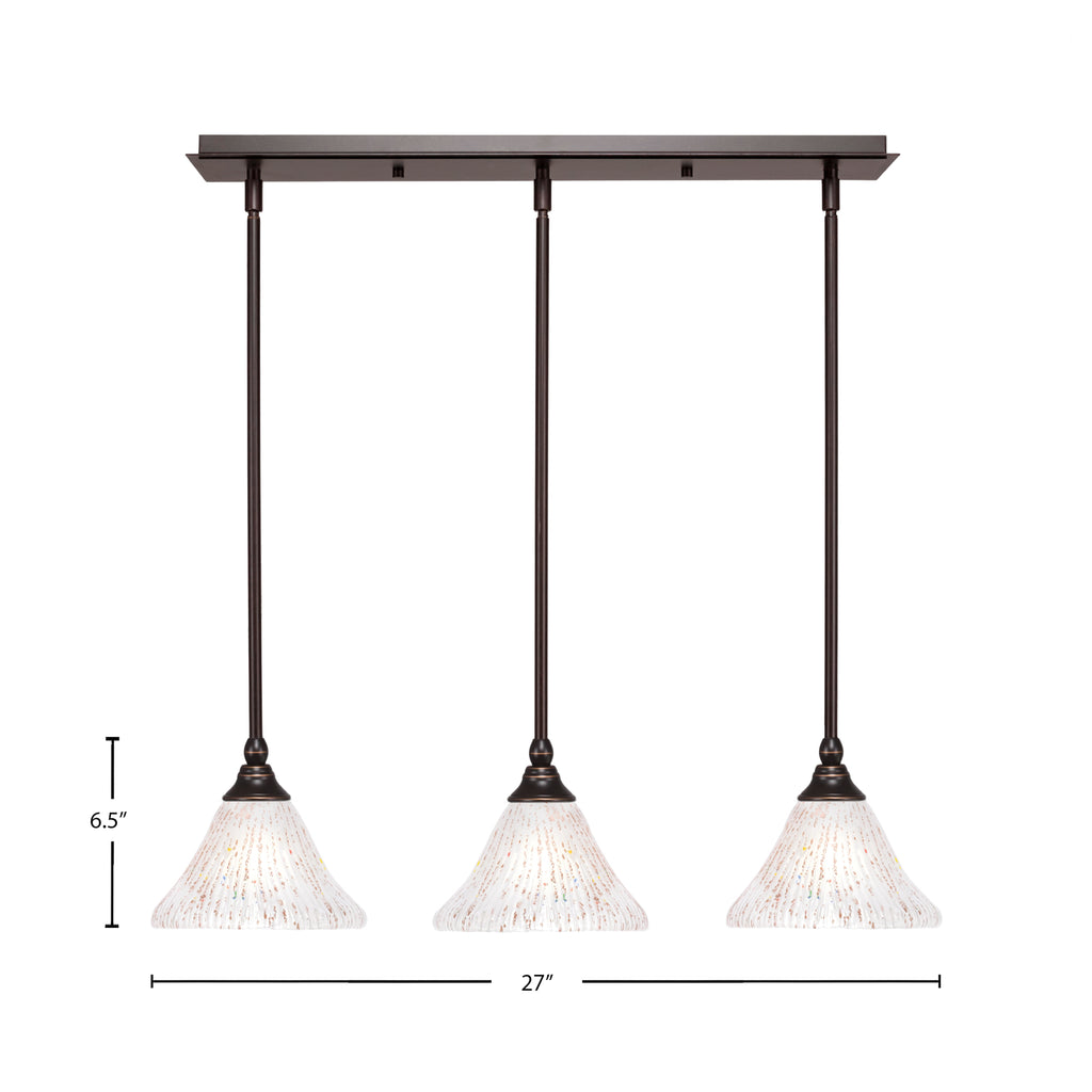 Any Three Light Linear Pendalier in Dark Granite with 7" Frosted Crystal Shade