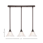 Any Three Light Linear Pendalier in Dark Granite with 7" Frosted Crystal Shade