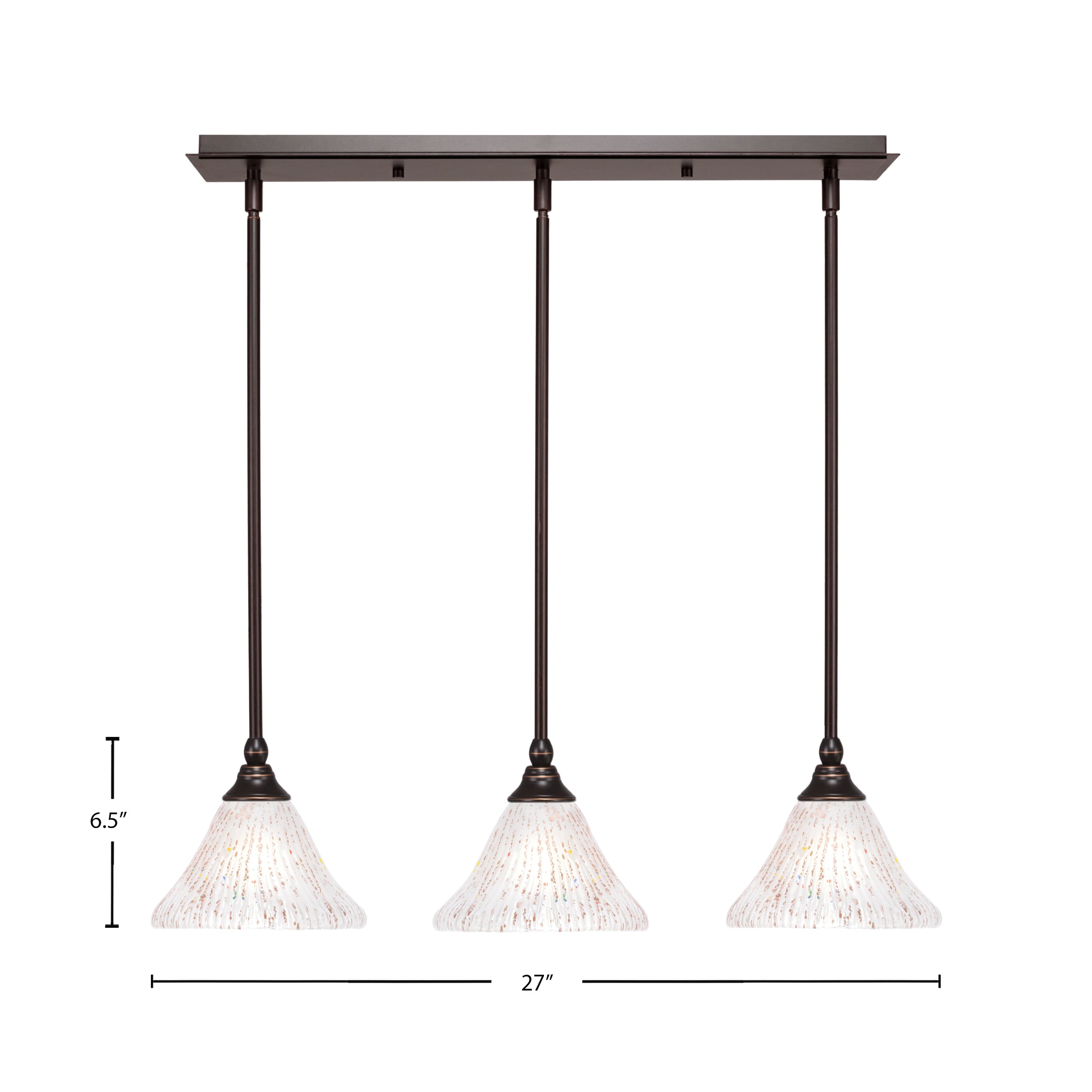 Any Three Light Linear Pendalier in Dark Granite with 7" Frosted Crystal Shade