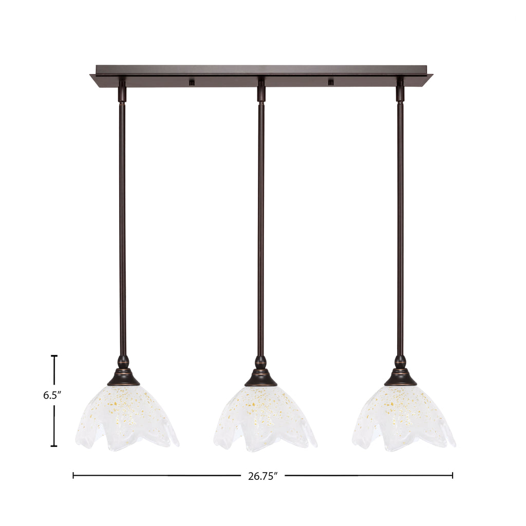 Any Three Light Linear Pendalier in Dark Granite with 7" Gold Ice Shade