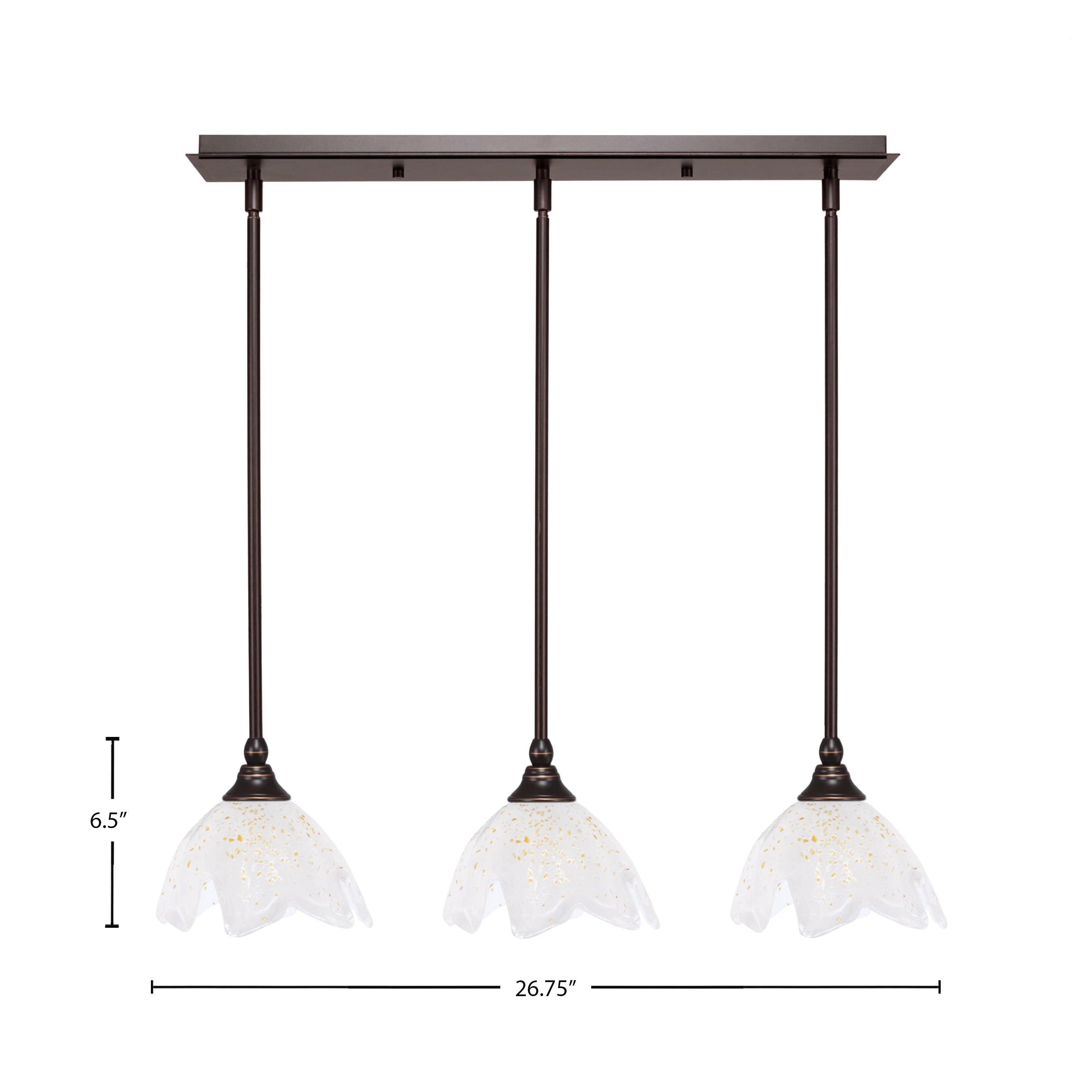 Any Three Light Linear Pendalier in Dark Granite with 7" Gold Ice Shade